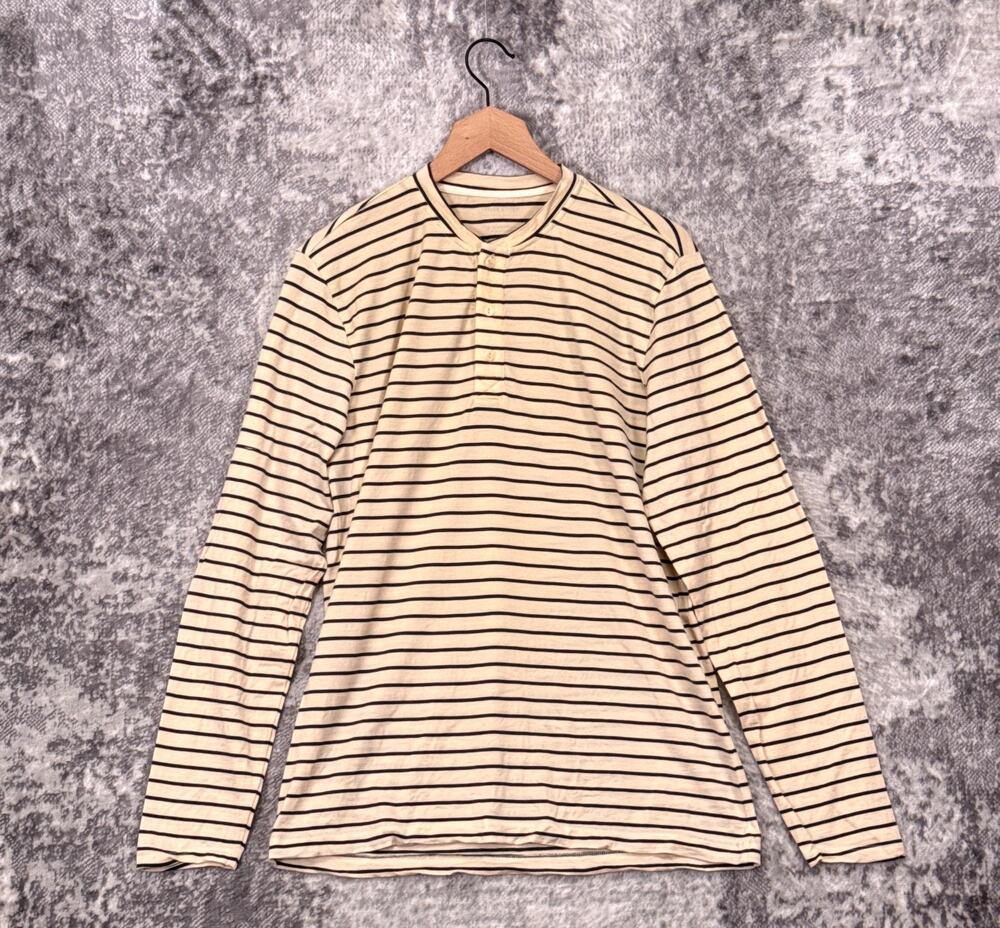Taylor Stitch Shirt Large Mens Merino Wool Mercerized Henley Striped Slim Fit